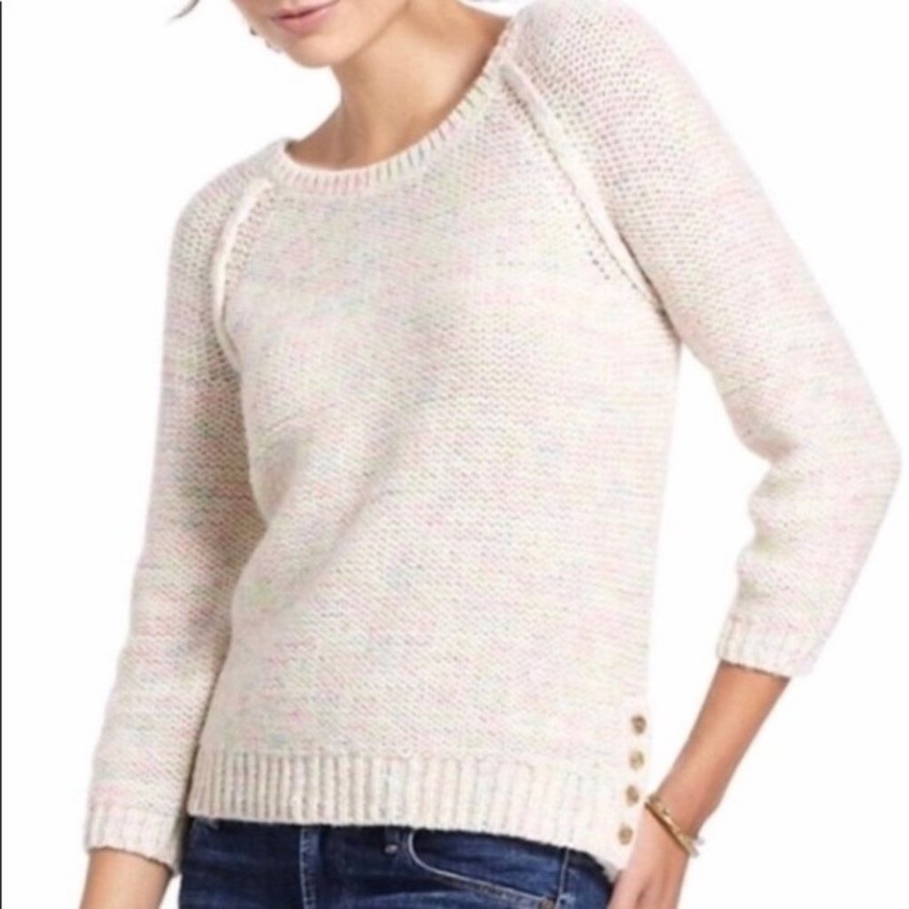 Anthropologie Moth Pastel Rainbow Lambs Wool Knit 3/4 Sleeve Sweater